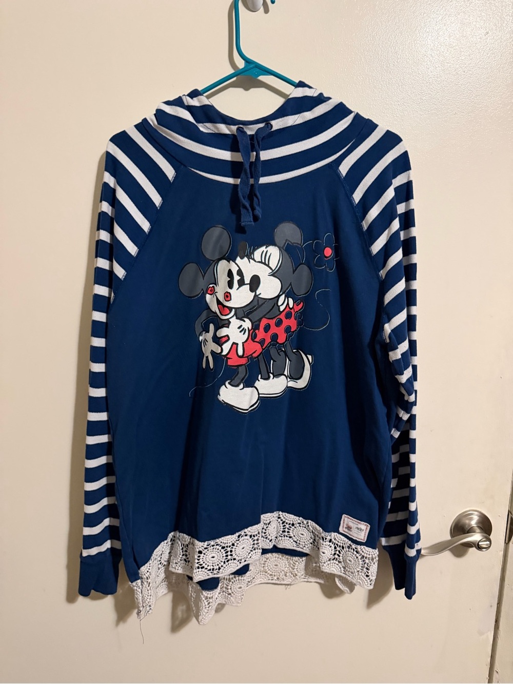 Disney Navy & White Striped Hooded Top with Minnie Mouse
